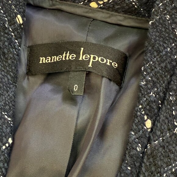 Nanette Lepore Maddalena Tweed Navy Blue Blazer Belted Mermaid Asymmetric Sz 0 - Picture 4 of 12